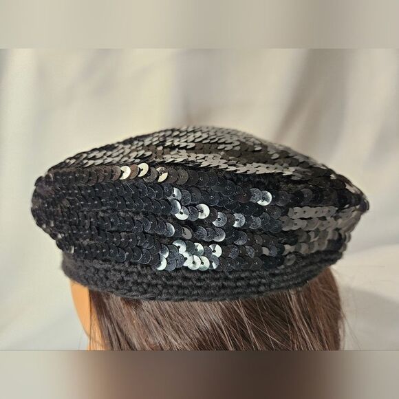 Sequin Baret Cap Hat Headpiece - Picture 3 of 6